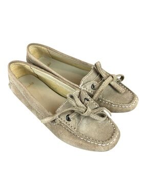 Clarks Suede Driver Moc Tie Loafers Women's 6M Beige Flat Moccasin Shoes